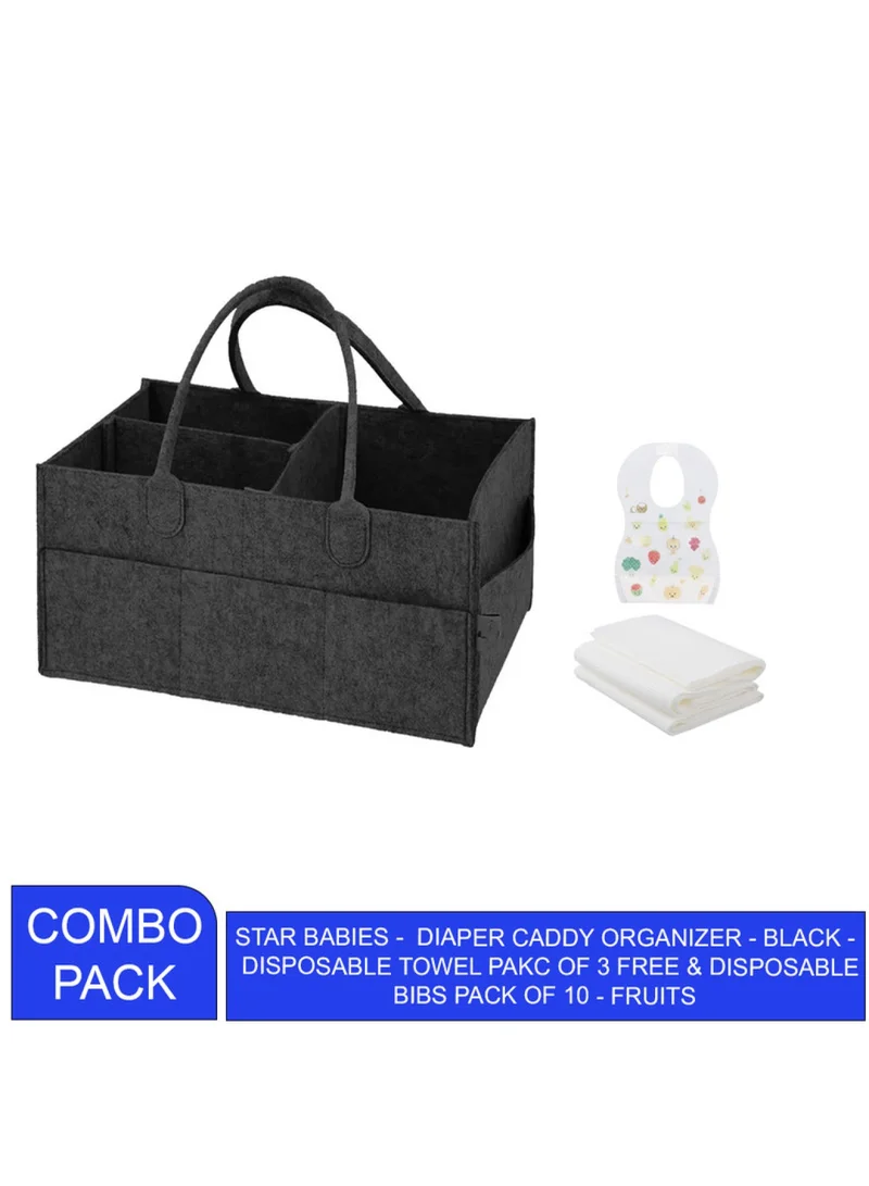 ستار بيبيز Combo Pack Pack Caddy Diaper Organizer Disposable Towel 3Pcs Bibs 10Pcs Black